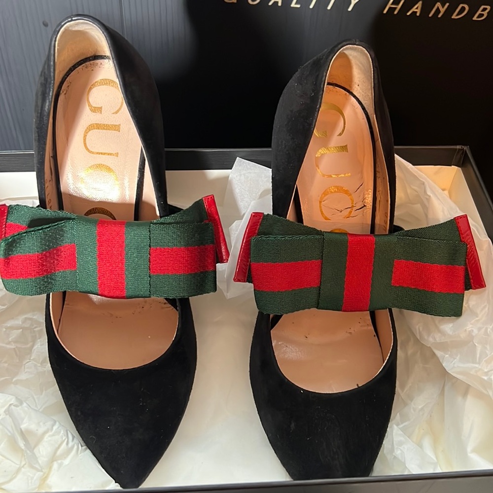 Gucci Black Sylvie Suede Web Mary Jane Pumps
